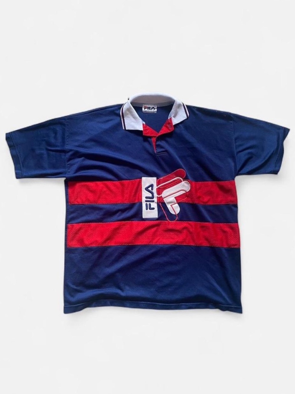 FILA Navy, Red & White Striped Rugby Polo Shirt